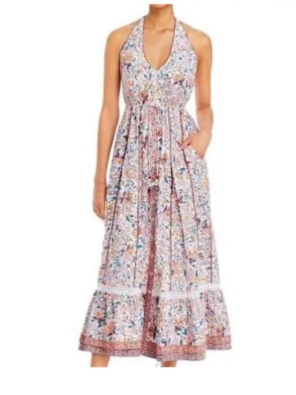Poupette St. Barth Pink Floral Halter Maxi Dress